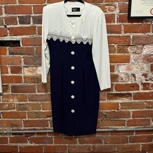 VTG 1980s Dawn Joy Fashions Retro Lace Button Colorblock Dress S/M